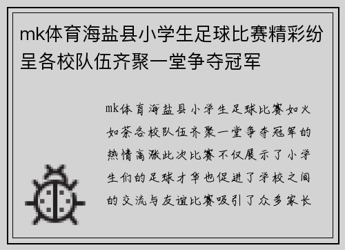 mk体育海盐县小学生足球比赛精彩纷呈各校队伍齐聚一堂争夺冠军